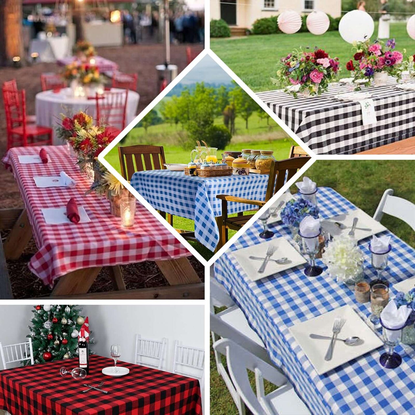 Polyester 90"x132" Rectangle Tablecloth White/Red - Seamless Checkered Buffalo Plaid Table Cover