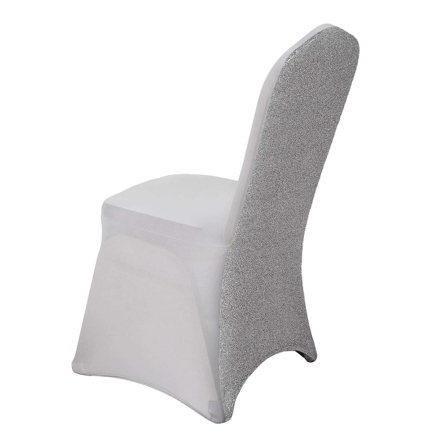 Spandex Chair Cover with Metallic Shimmer Tinsel Back for Banquet Chairs Silver - Fitted Slipcover