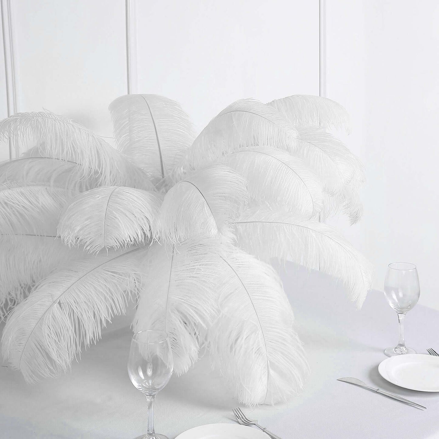 12 Pack White Natural Plume Ostrich Feathers Centerpiece Filler - 24"-26"