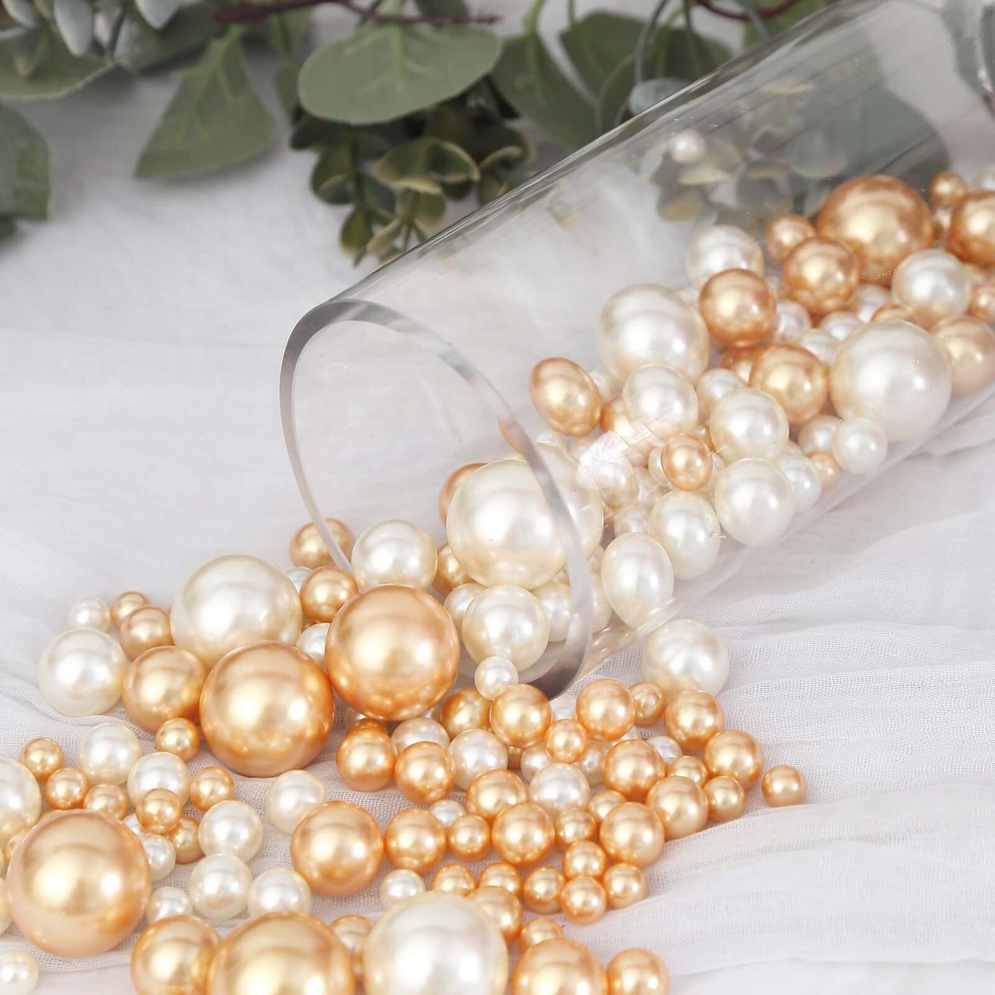 200Pcs Assorted Pearl Beads Vase Fillers in Off White and Gold - Lustrous DIY Craft Bead Set