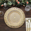 6-Pack Plastic Round Charger Plates 13" in Gold with Embossed Peacock Pattern, Stylish Disposable Charger Tableware