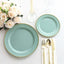 10-Pack Plastic 10" Round Dinner Plates in Dusty Sage Green with Gold Beaded Rim - Disposable Party Plates for Banquets & Festive Occasions