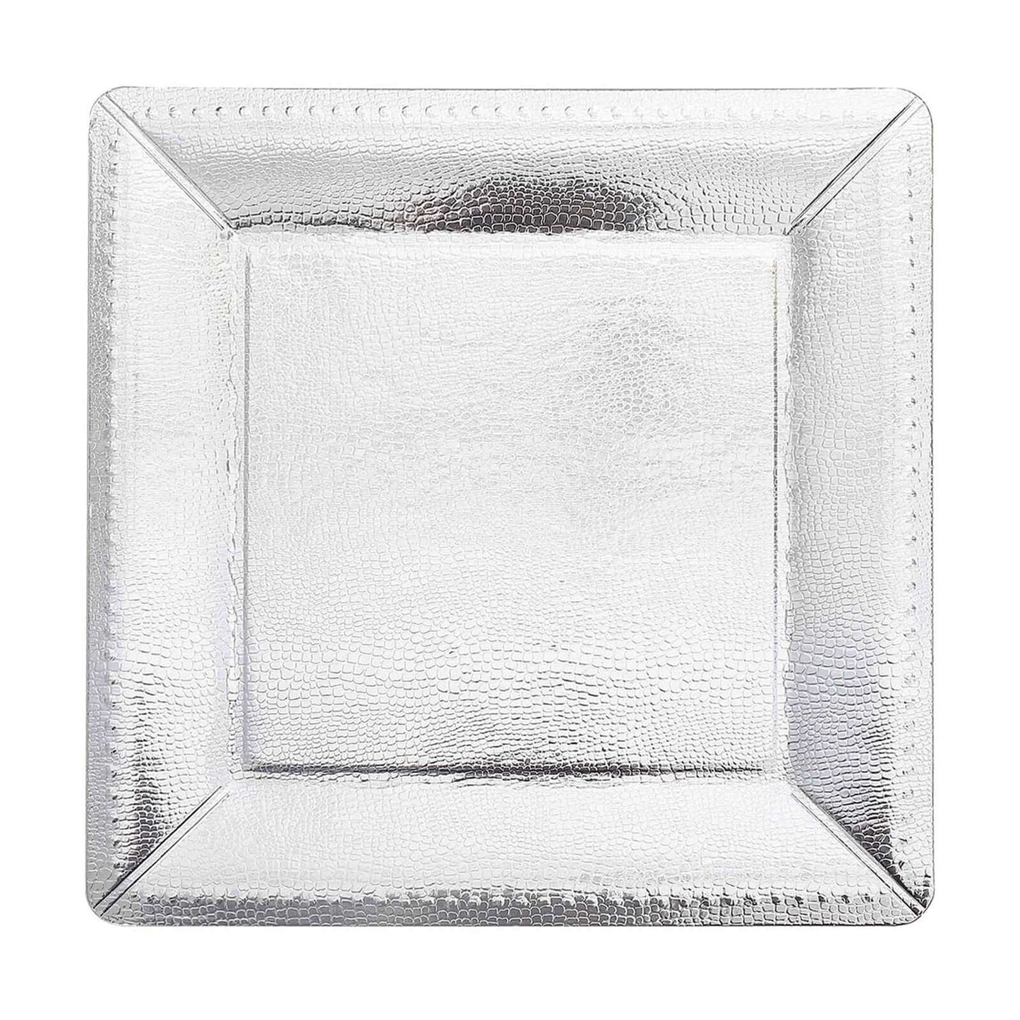 10-Pack Disposable Square Charger Plates in Silver with Leather Like Texture - 1100GSM Durable Paper Chargers 13"