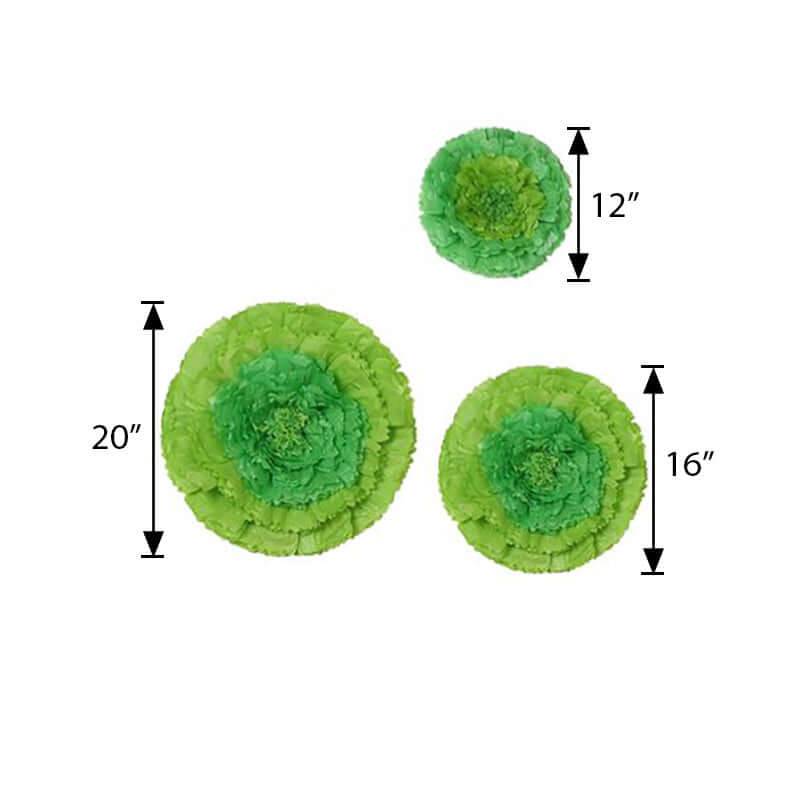 Set of 6 Mint Green Giant Carnation 3D Paper Flowers Wall Decor - 12",16",20"