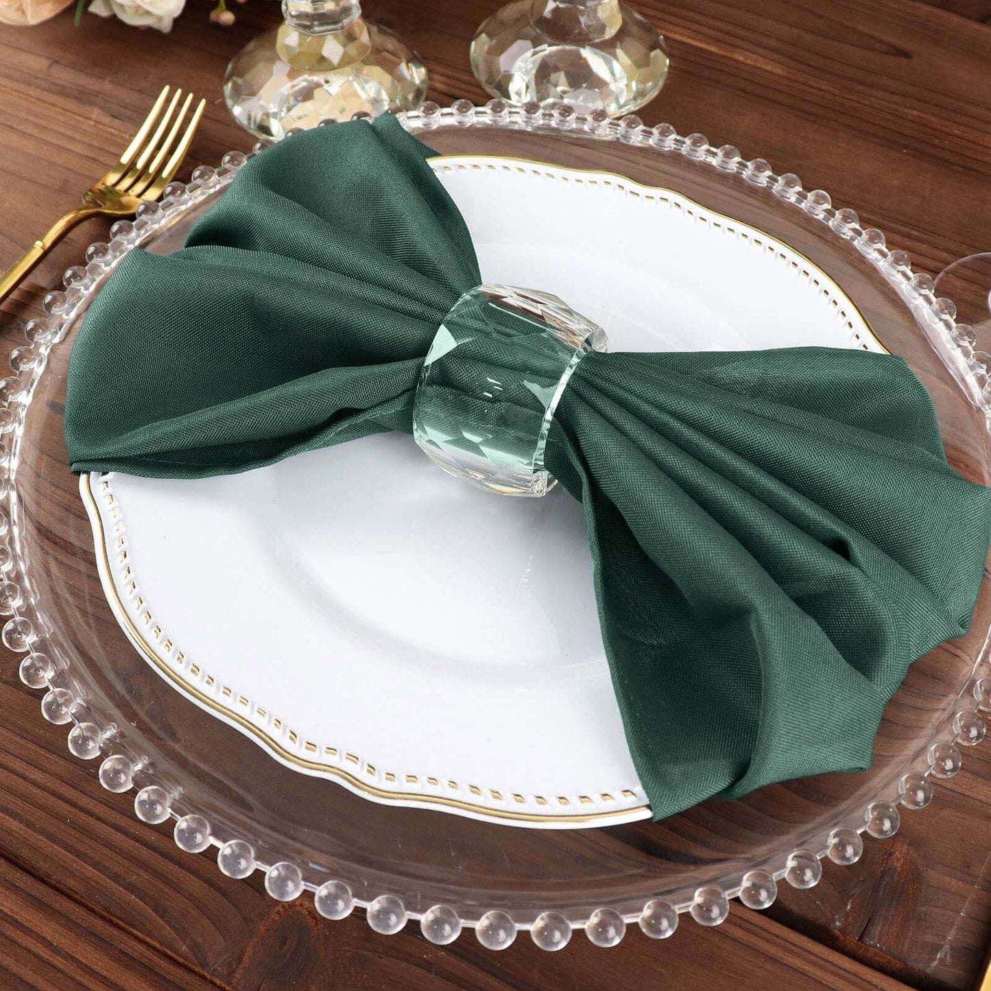 5 Pack Polyester 20"x20" Napkins Hunter Emerald Green - Wrinkle Resistant & Easy Care Cloth Napkins