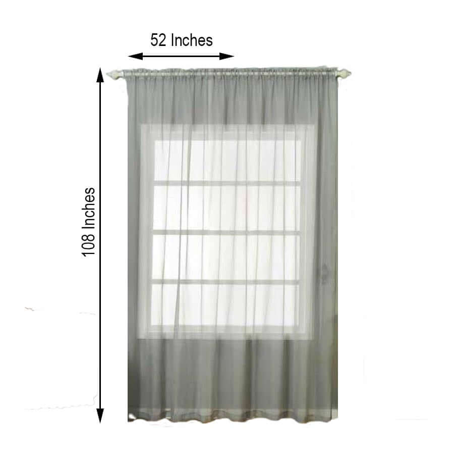2 Pack Silver Sheer Organza Curtains With Rod Pocket Window Treatment Panels - 52"x108"