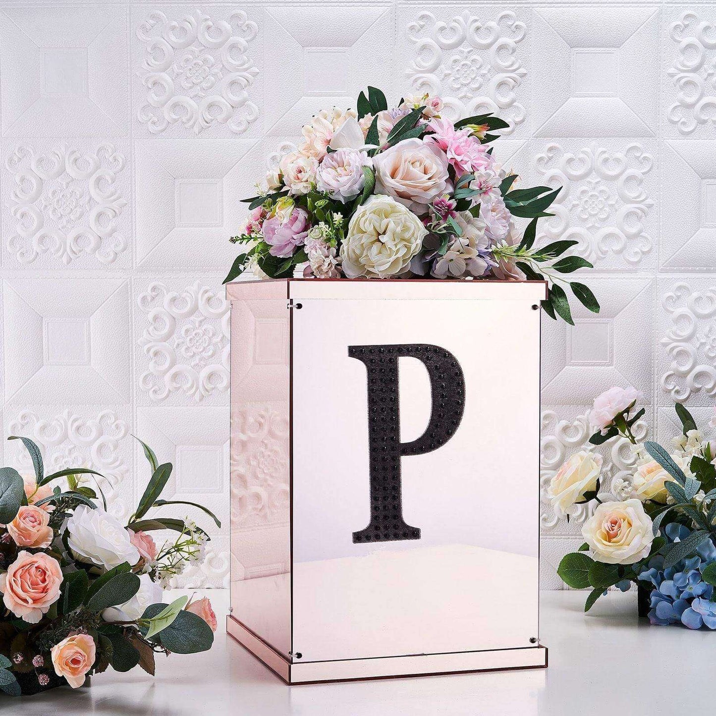 Decorative Rhinestone Alphabet "P" Letter Stickers, Glitter Adhesive Craft Letters Black DIY Sparkle Embellishments 8"