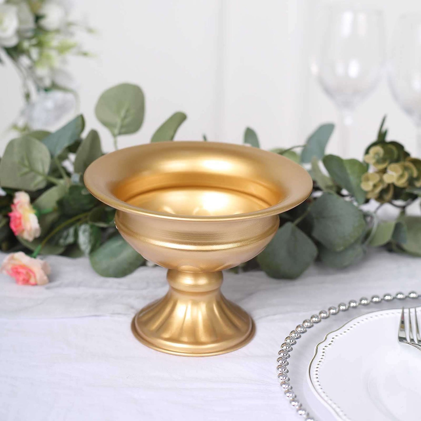 2-Pack Metal Pedestal Flower Vases Wine Goblet Style Gold - Antique Mini Compote Vase for Refined Wedding Centerpieces 4"
