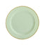 10-Pack Plastic 10" Round Dinner Plates in Sage Green with Gold Beaded Rim - Disposable Party Plates for Banquets & Festive Occasions