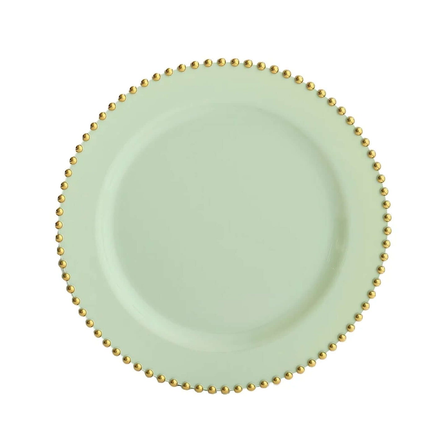 10-Pack Plastic 10" Round Dinner Plates in Sage Green with Gold Beaded Rim - Disposable Party Plates for Banquets & Festive Occasions