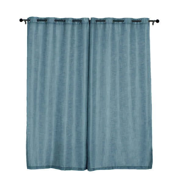 2 Pack Handmade Light Blue Faux Linen Curtains 52"x108", Curtain Panels With Chrome Grommets