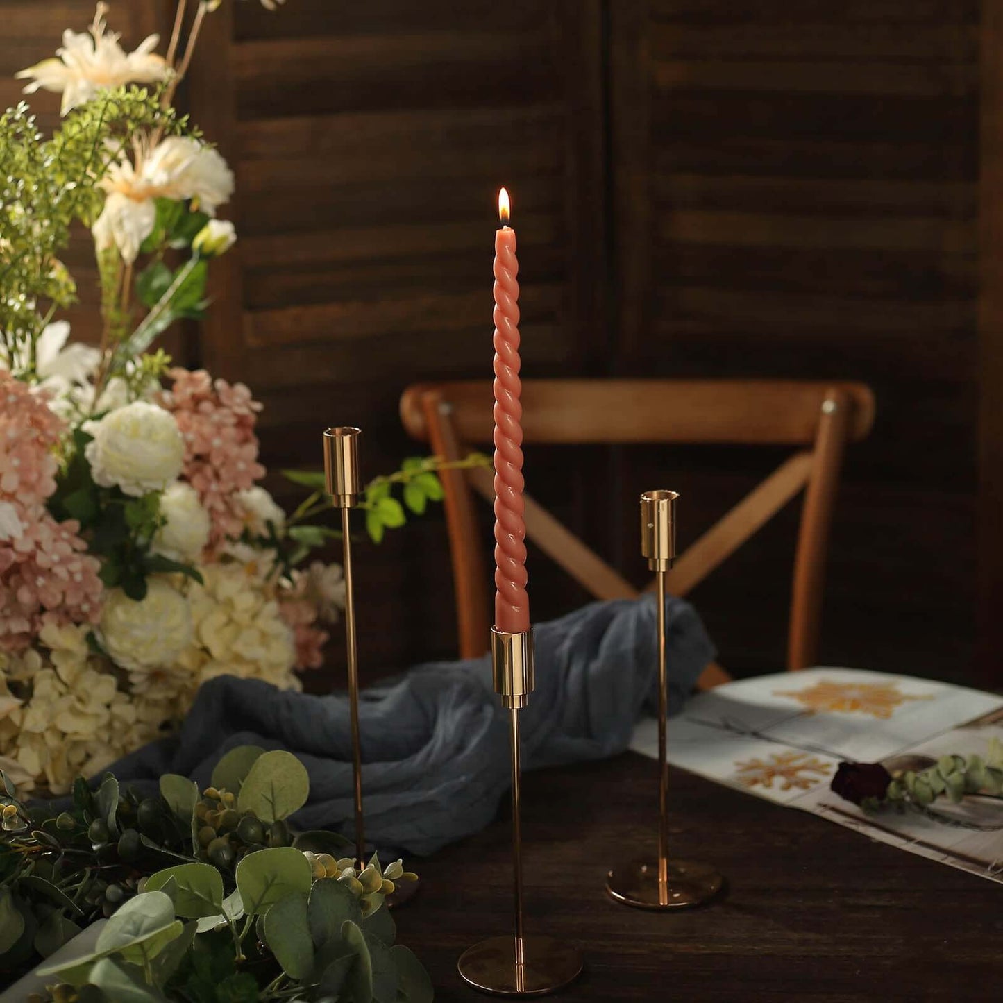 12-Pack Taper Candles Spiral Long Burn Wick Design Dark Nude - Premium Unscented Wax Dinner Candle Sticks 11"