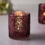 6-Pack Mercury Glass Candle Holders Burgundy Palm Leaf Design - Votive Tealight Holders for Events
