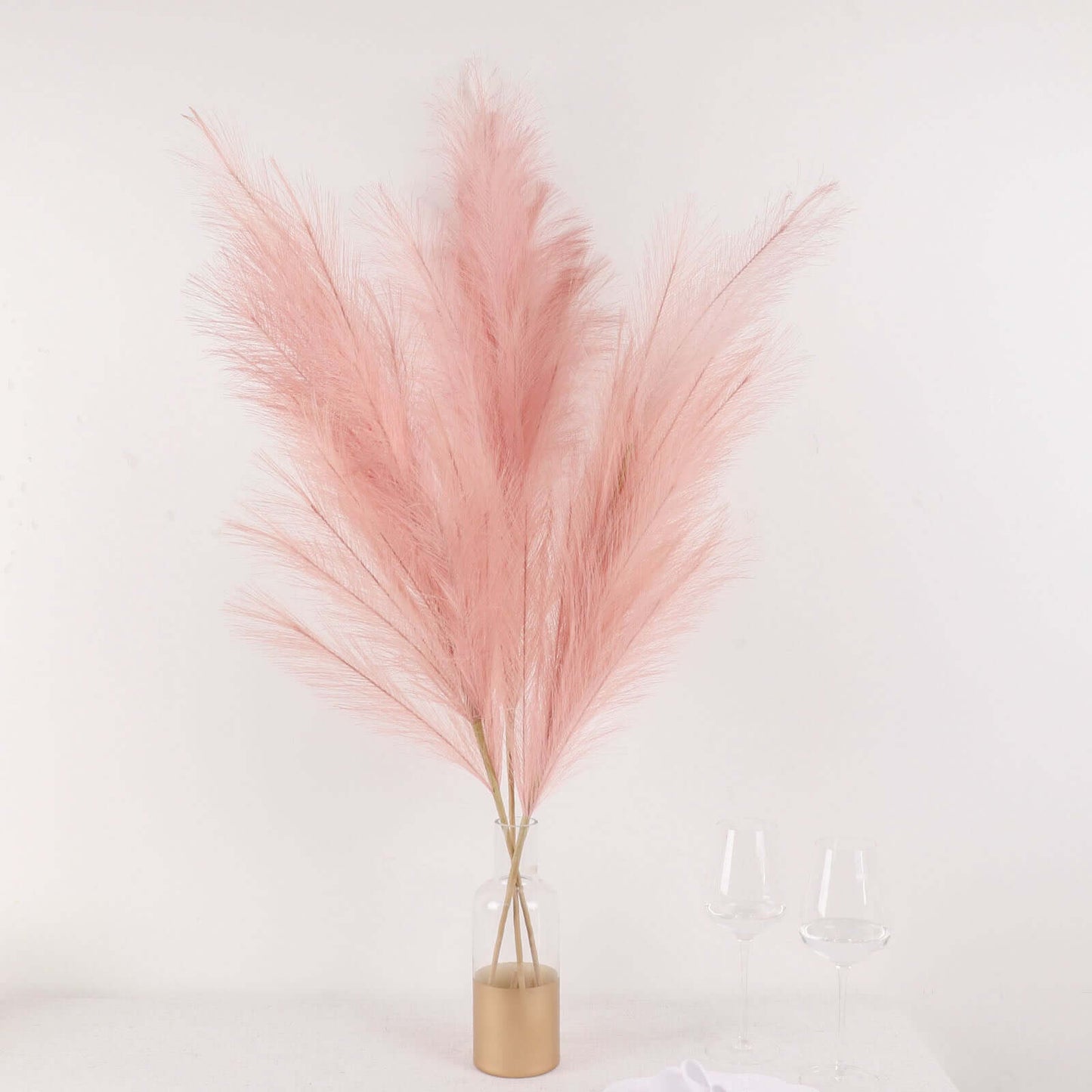 3 Stems Artificial Pampas Grass Decor Dusty Rose for Rustic Boho Chic Backdrops Floral Styling & Vase Displays 44"