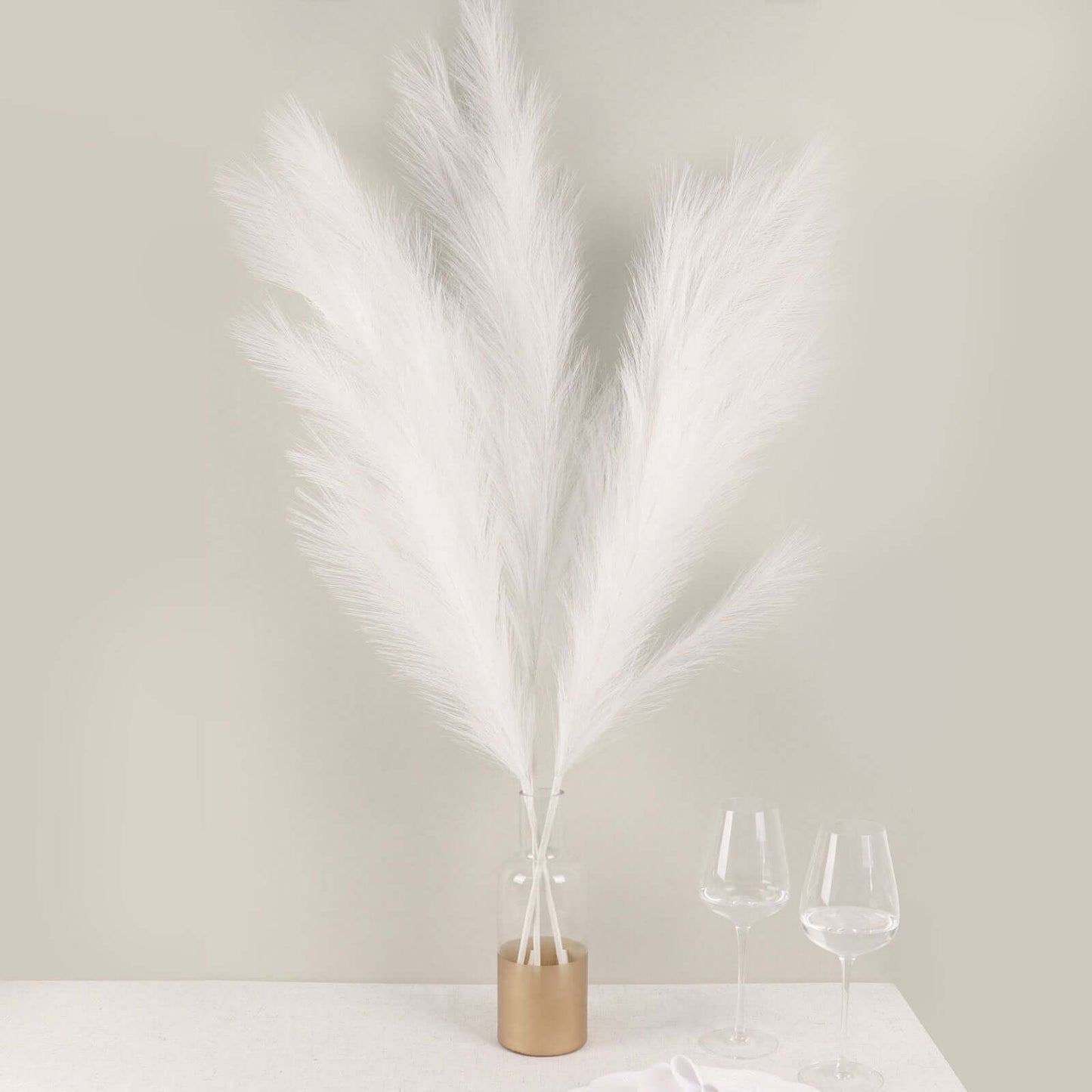 3 Stems Artificial Pampas Grass Decor White - Soft Realistic Faux Ornamental Grass Branches for Rustic Boho Chic Backdrops Floral Styling & Vase Displays 44"