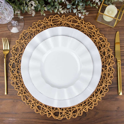 6-Pack Table Placemats Woven Fiber Design Natural Round - Disposable Mats for Dining and Events 15"