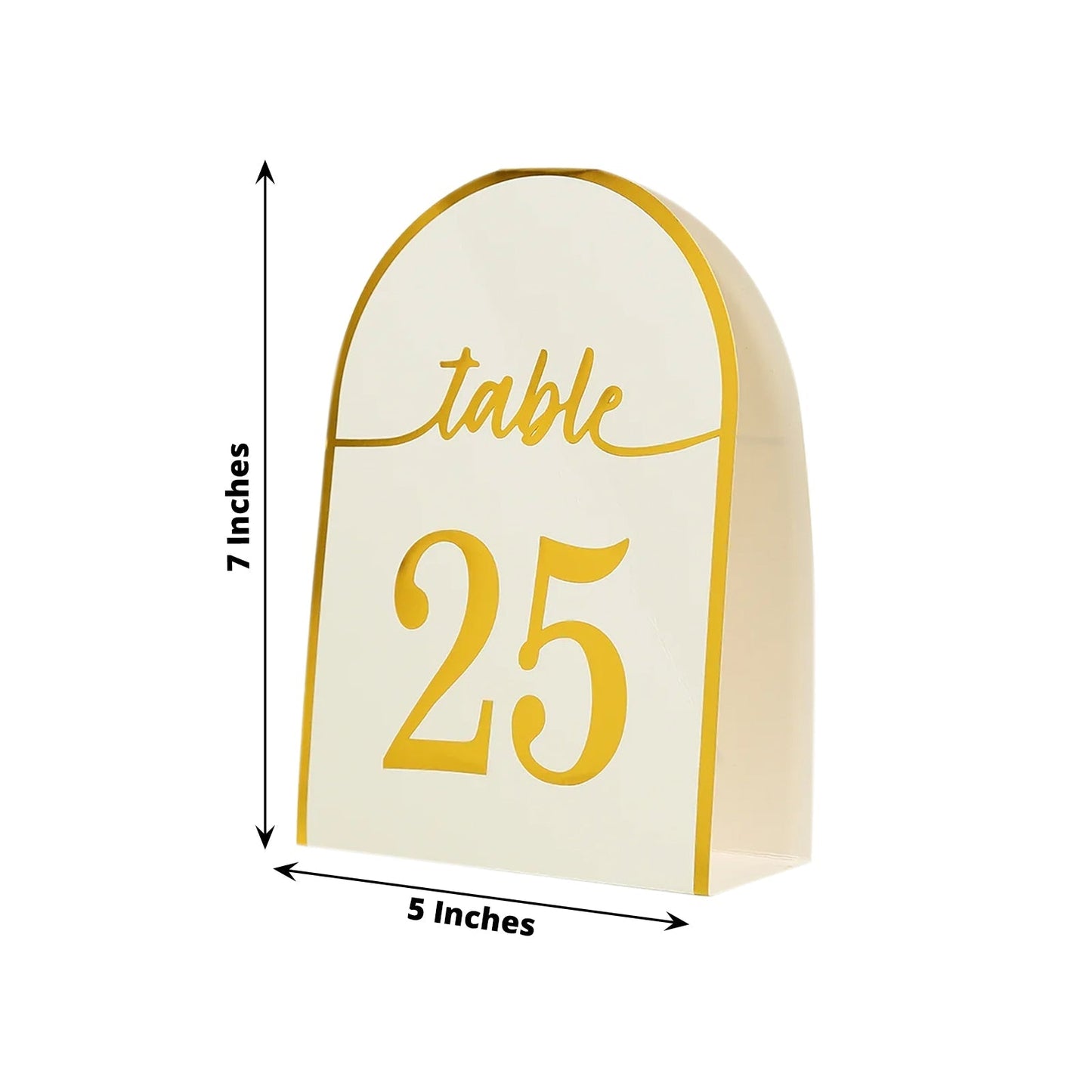 25-Pack 7" Disposable Table Numbers, White Free Standing Double Sided Table Number Place Cards with Metallic Gold Foil Numbers 1-25