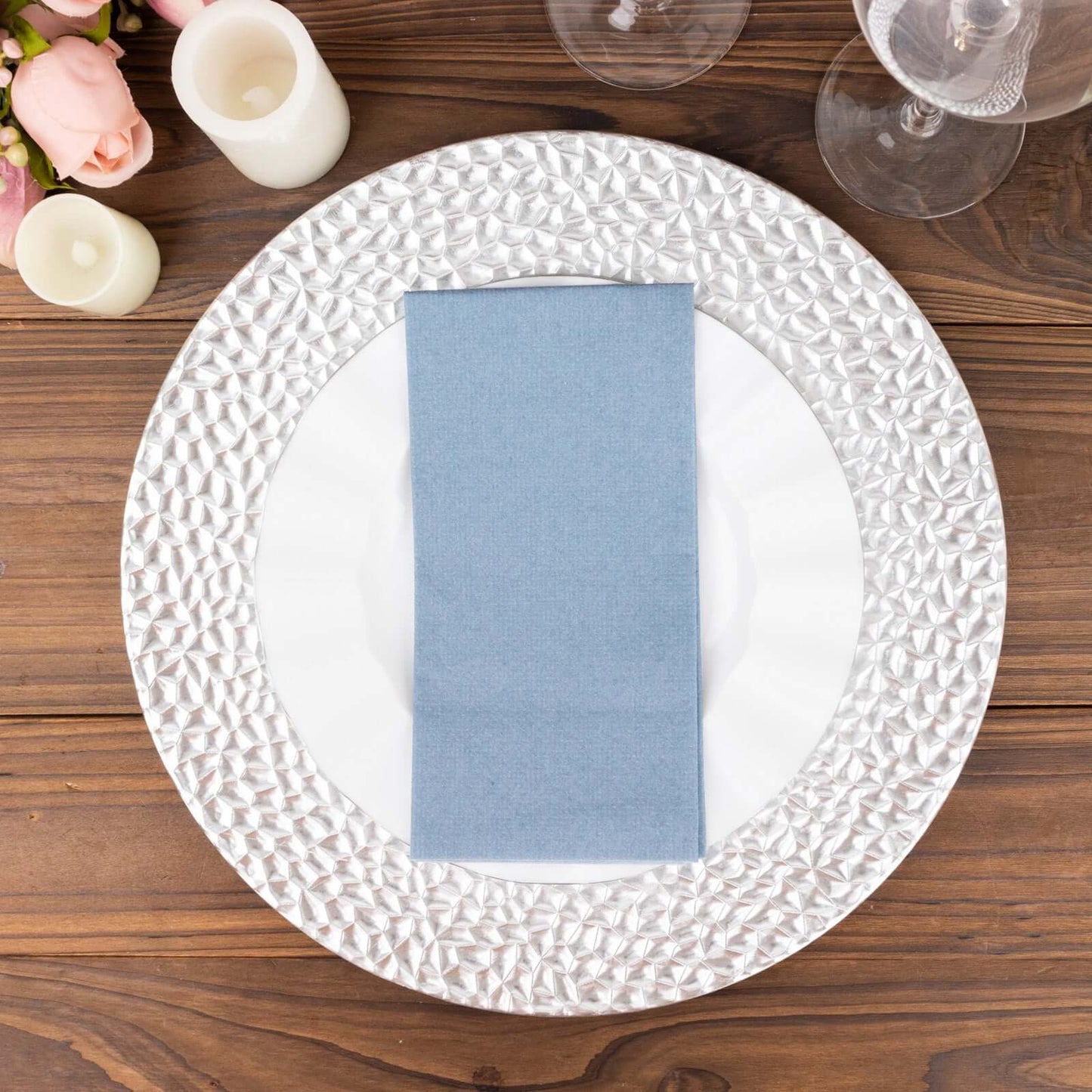 20 Pack Linen-Like Paper 8.5"x4" Napkins Dusty Blue - Highly Absorbent & Disposable Airlaid Guest Towels