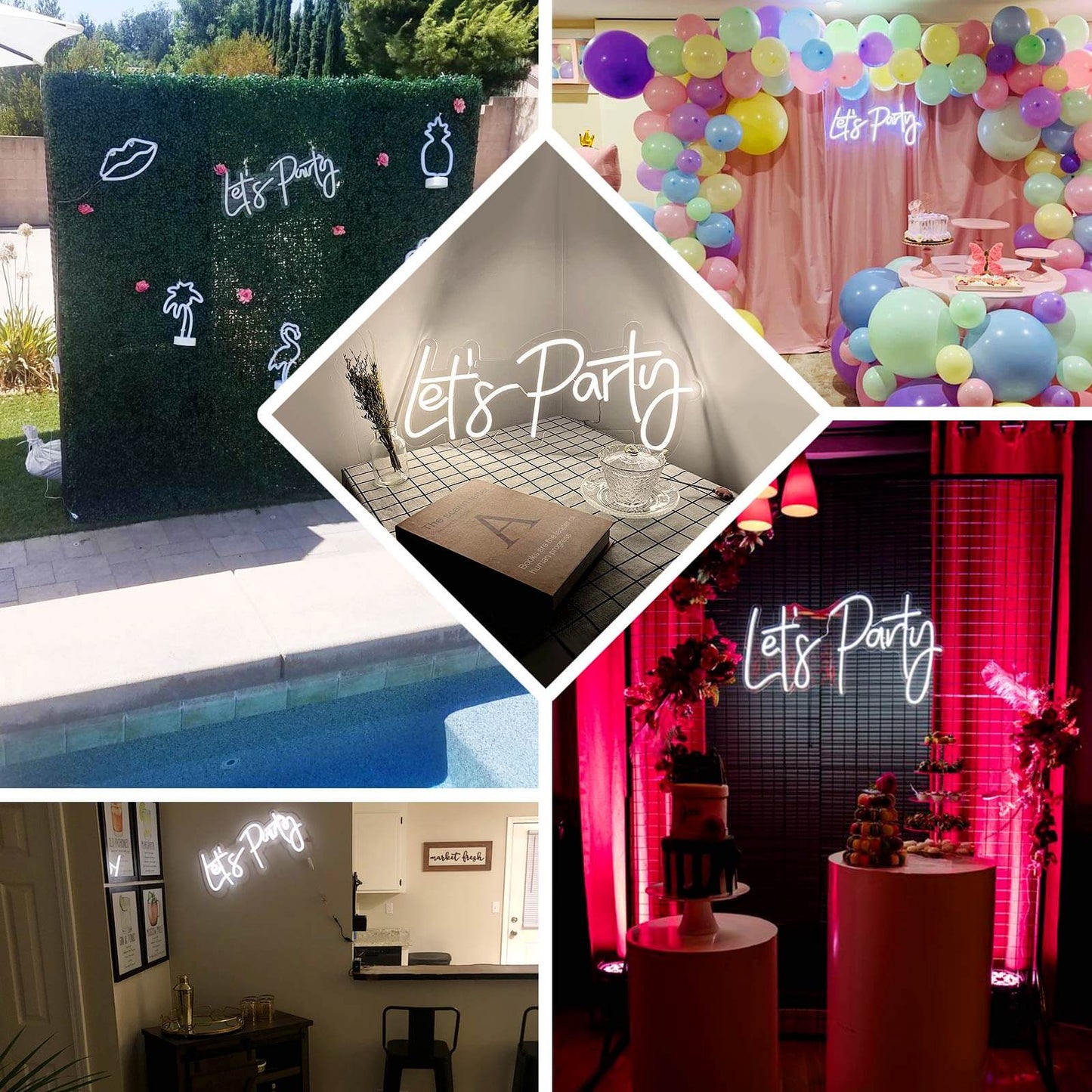 23" Let's Party Neon Light Sign, LED Reusable Wall DÃ©cor Lights With 5ft Hanging Chain