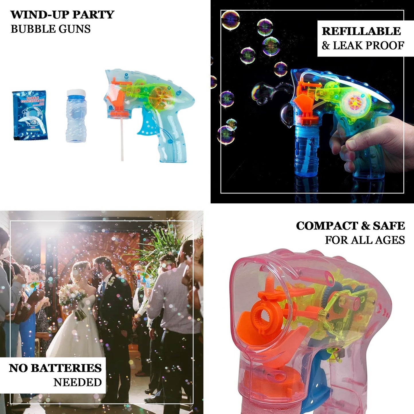 6-Pack LED Bubble Guns Party Favor Bubbles with Solution & Refillable Bottles â€“ Fun Favors for Weddings, Kids Parties, No Batteries Required