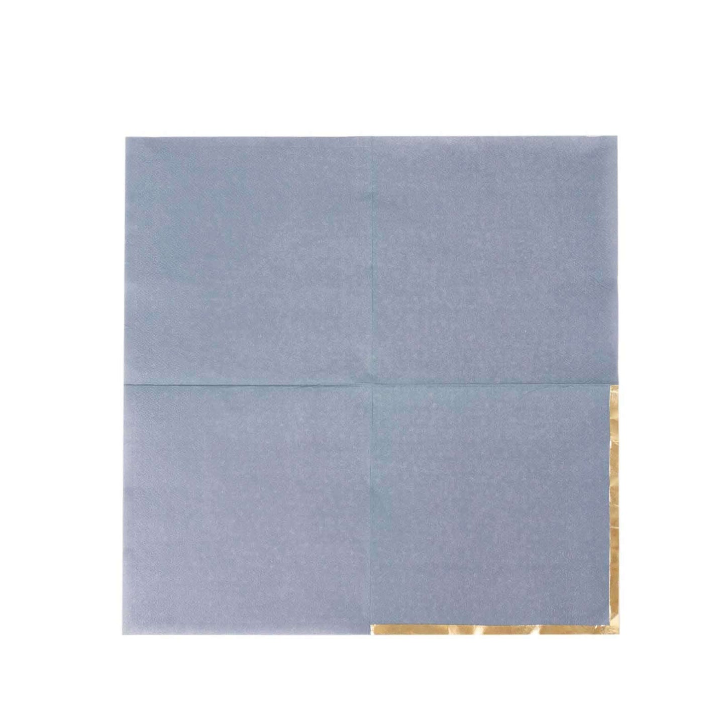 50-Pack Paper Beverage Napkins with Gold Foil Edge Dusty Blue - Disposable 2 Ply Cocktail Napkins for Events 6.5"x6.5"