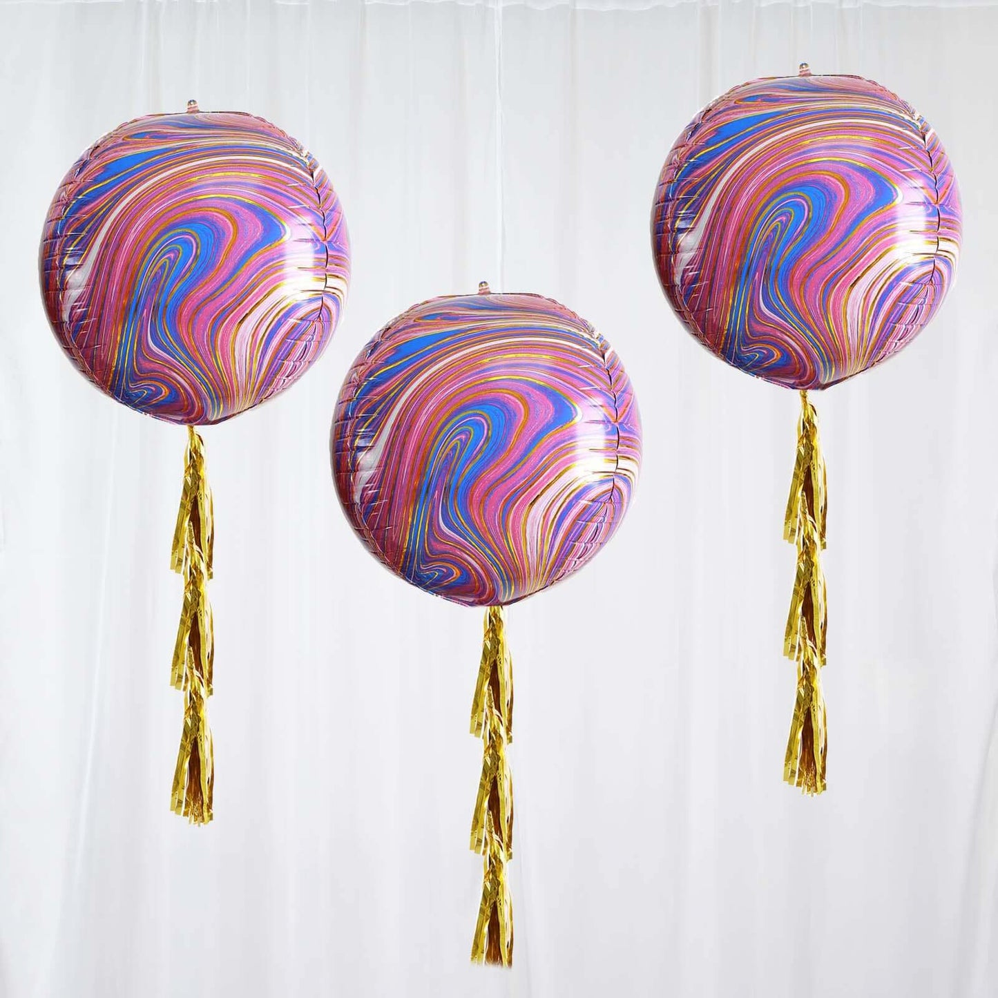 3 Pack 13" Purple Gold Marble Orbz Foil Balloons, 4D Sphere Mylar Balloons