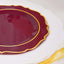 10-Pack Plastic 8" Round Dessert Plates in Burgundy with Gold Scalloped Rim - Disposable Appetizer/Salad Plates