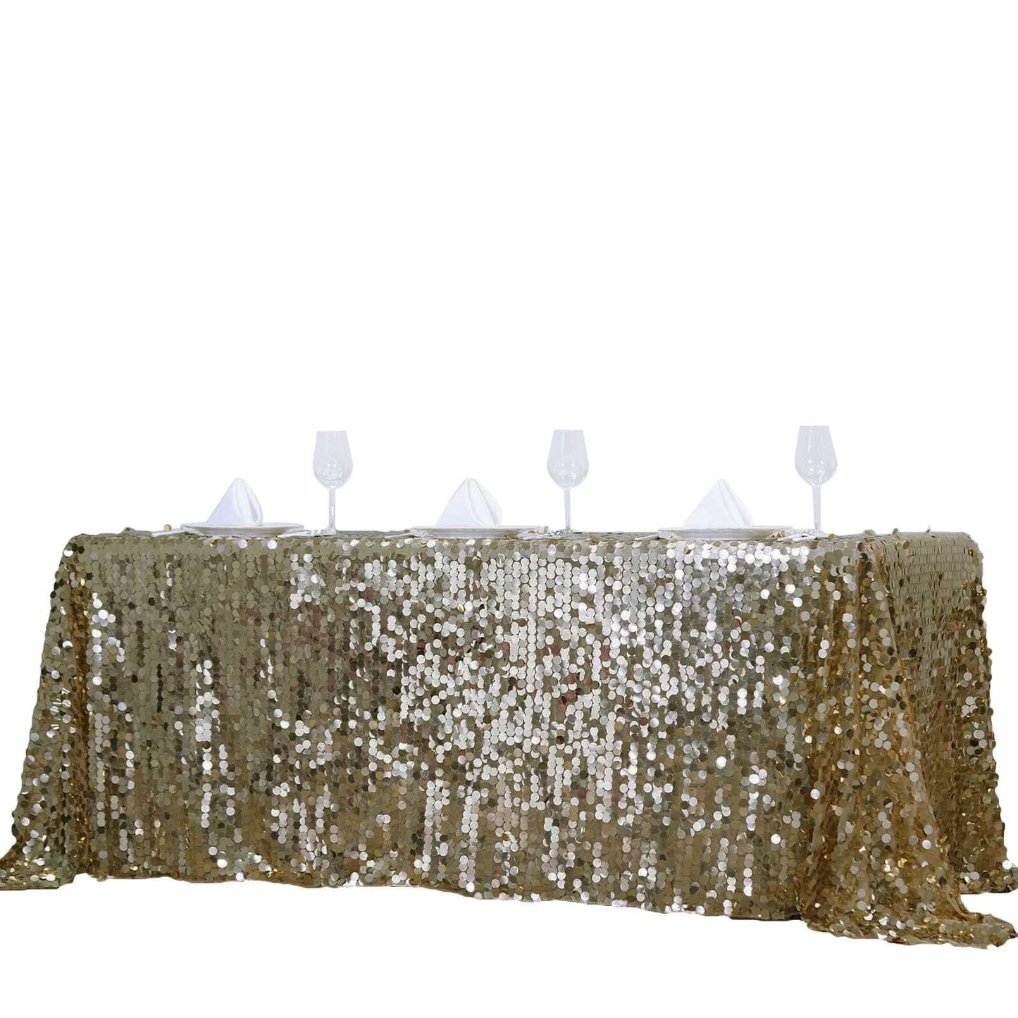 Sequin 90"x156" Rectangle Tablecloth Champagne - Seamless Big Payette Table Cover