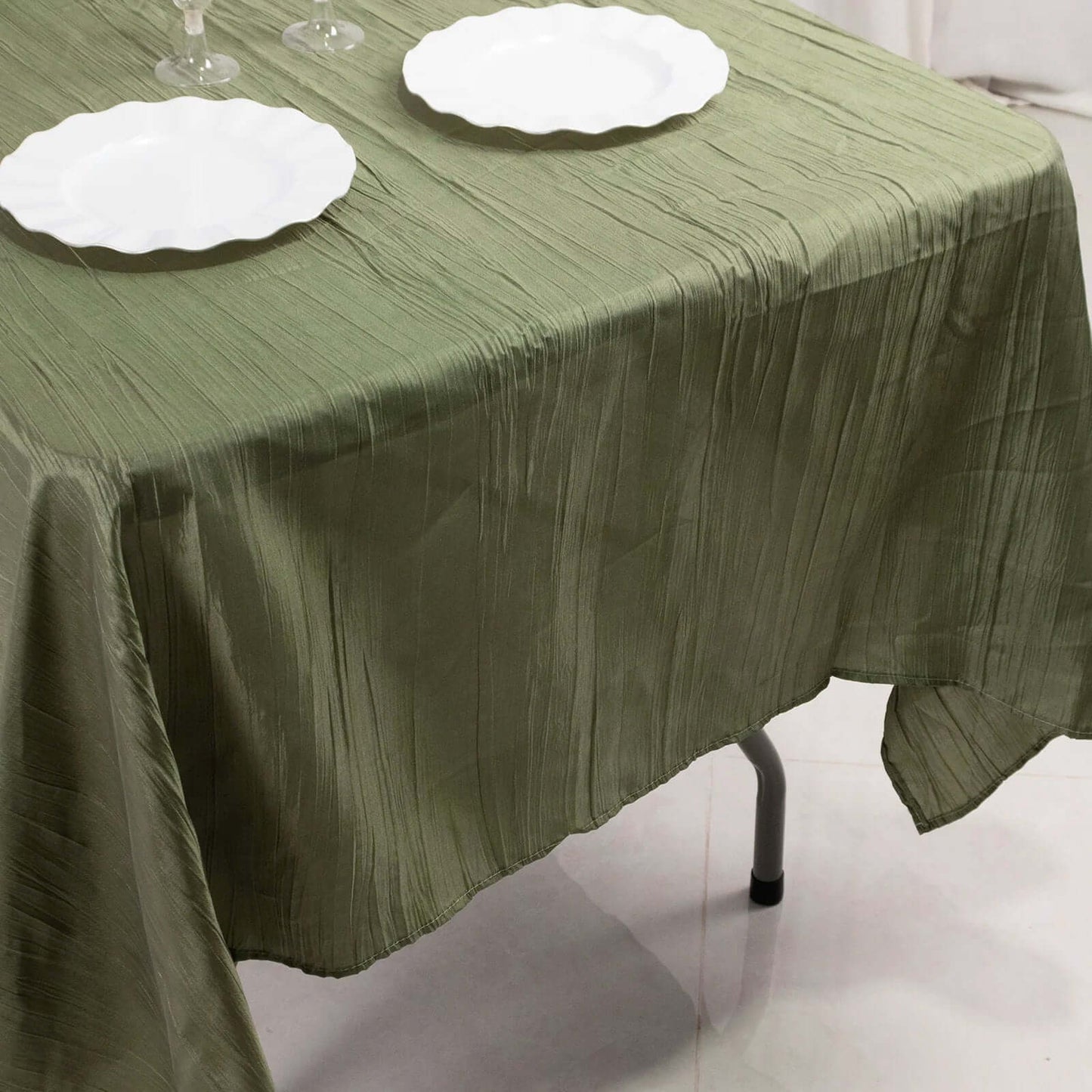 Taffeta 60"x102" Rectangle Tablecloth Dusty Sage Green - Accordion Crinkle Table Cover