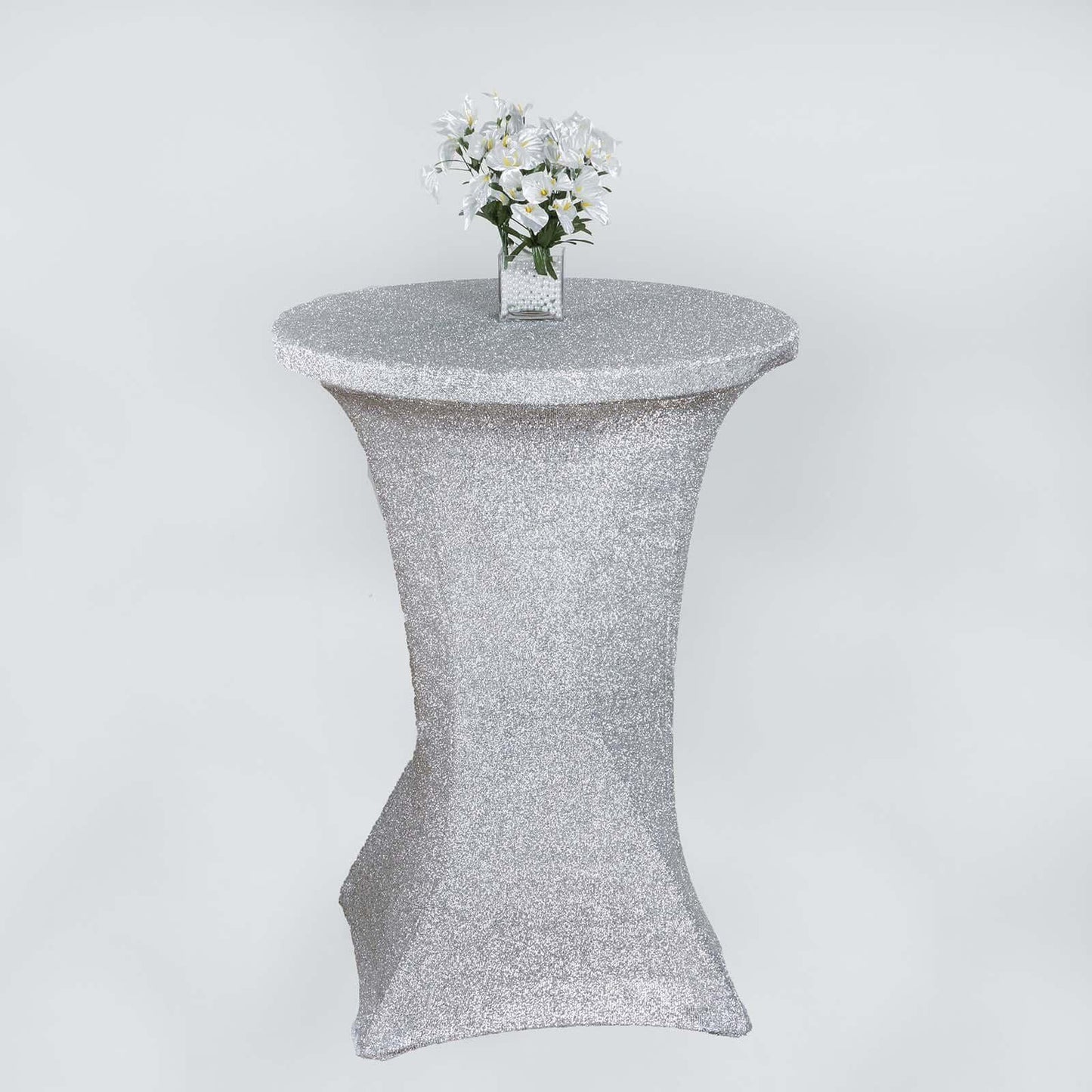 Metallic Spandex 36" Fitted Glitter Round Cocktail Table Cover Silver - Stretch Fit for High Top Tables