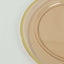 10-Pack Economy Plastic Round Charger Plates 12" in Transparent Amber Gold with Wide Gold Rim, Decorative Dinner Party Serving Plates