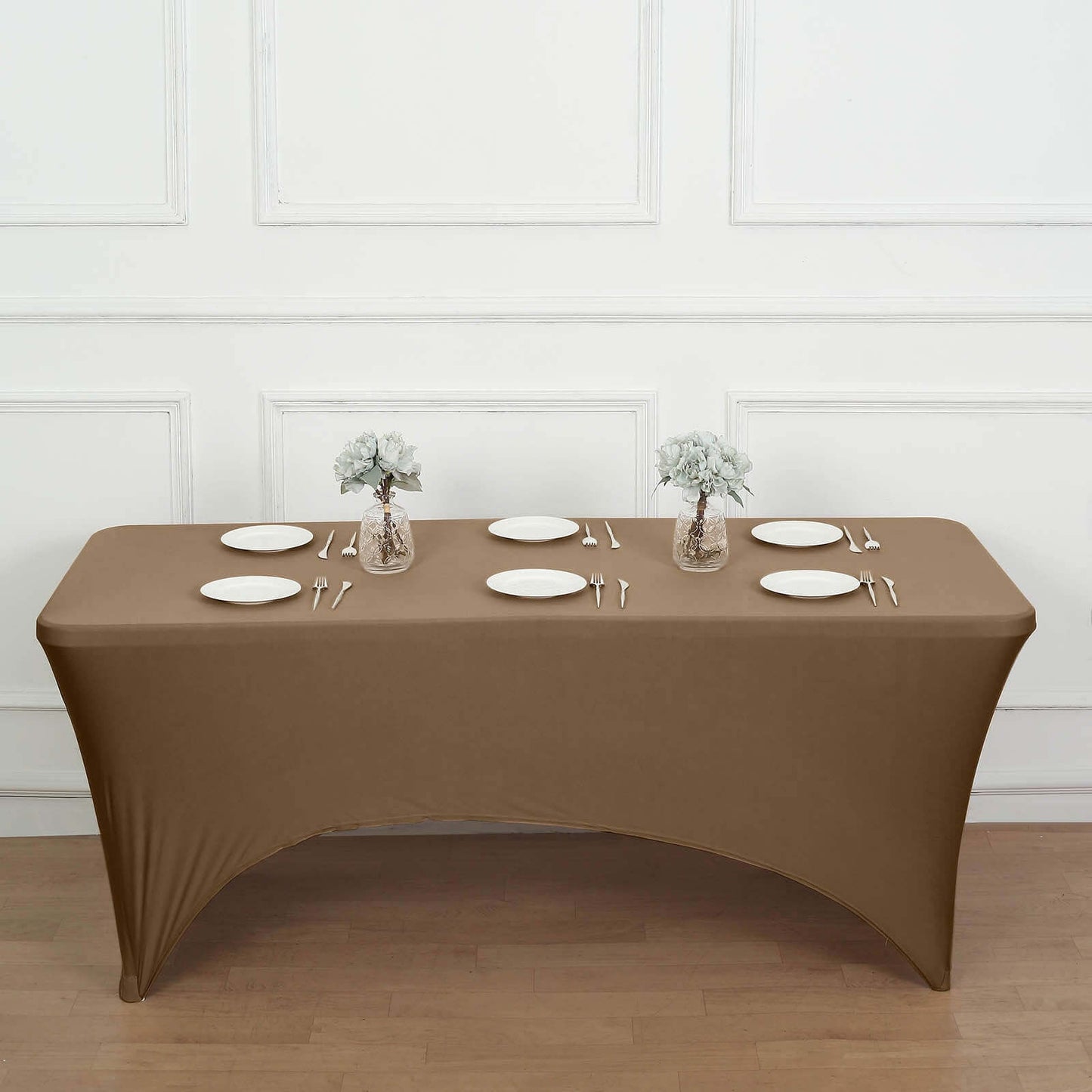 Stretch Spandex 6ft Rectangle Tablecloth Taupe - Durable Form-Fitting Table Cover
