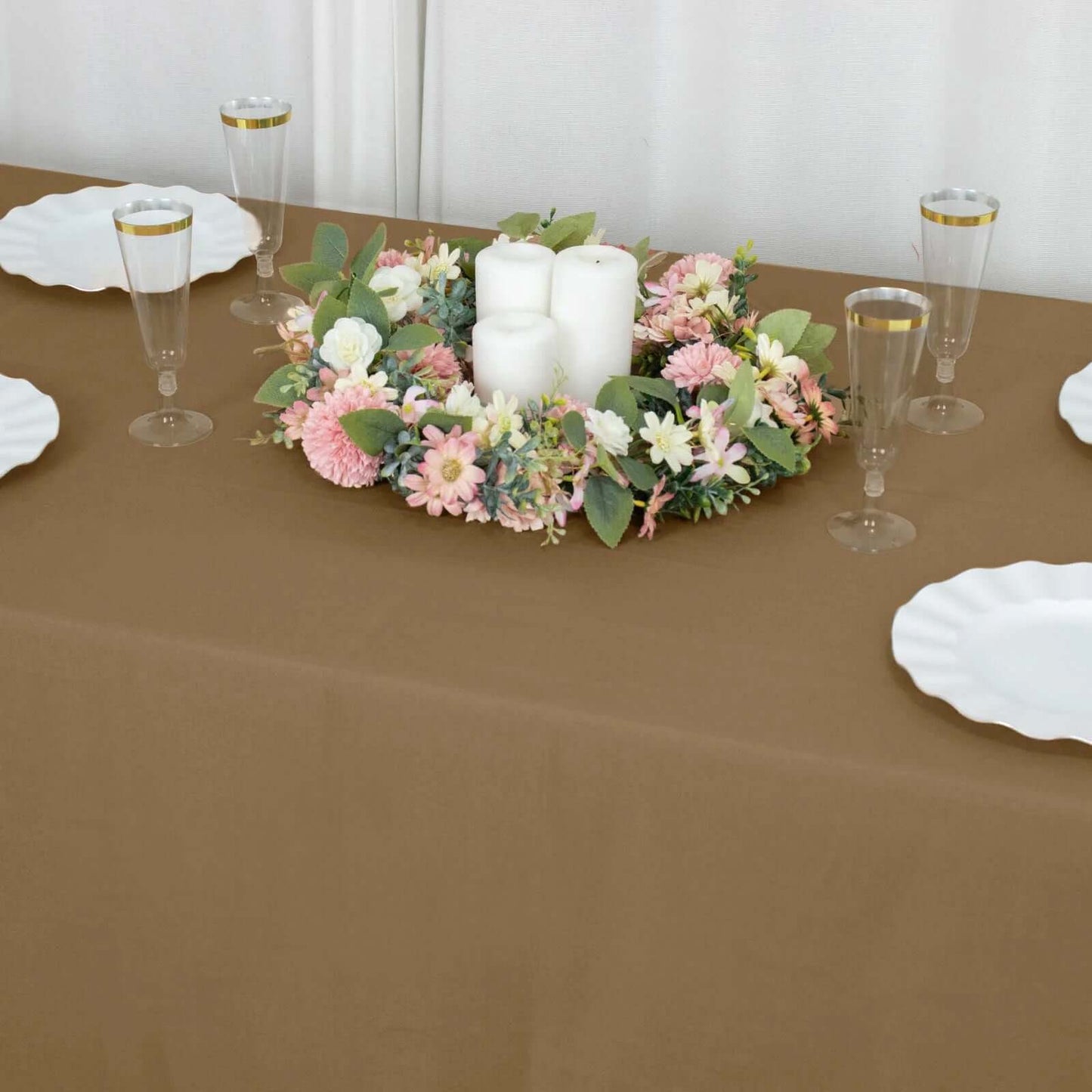 Polyester 90"x132" Rectangle Tablecloth Taupe - Seamless Wrinkle-Resistant Table Cover