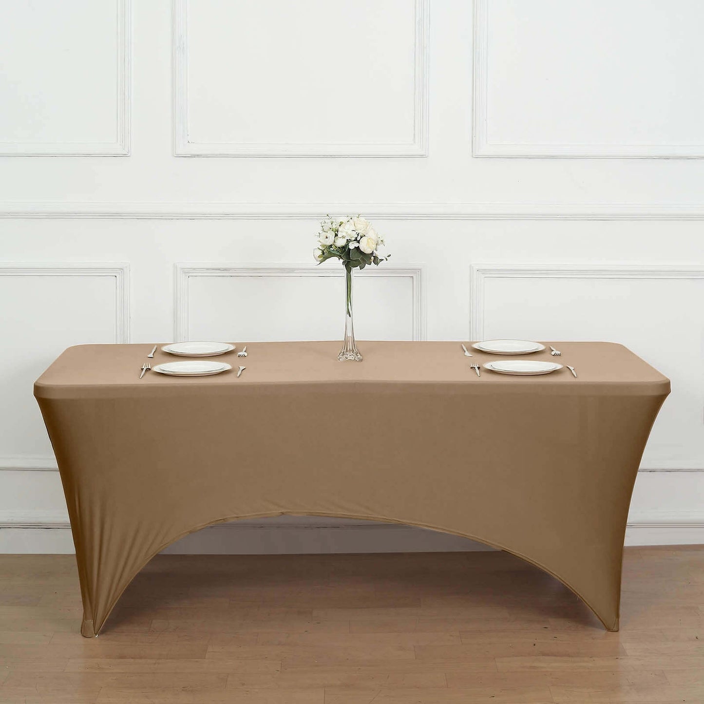 Stretch Spandex 96"x30" Rectangle Table Cover Taupe - Durable Form-Fitting Tablecloth