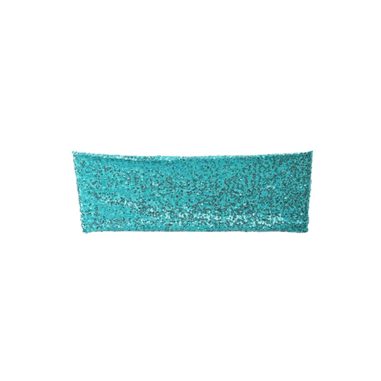 5 Pack Sequin Spandex Chair Sashes Turquoise - Stretch Chair Bands 6"x15"
