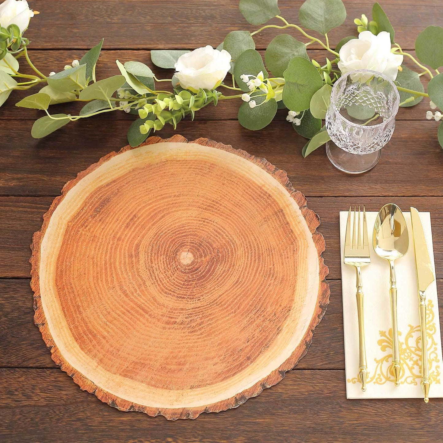 6-Pack Disposable Table Placemats in Natural Wood Slice Print - 700GSM Cardboard Placemats for Boho Farmhouse Decor 13"