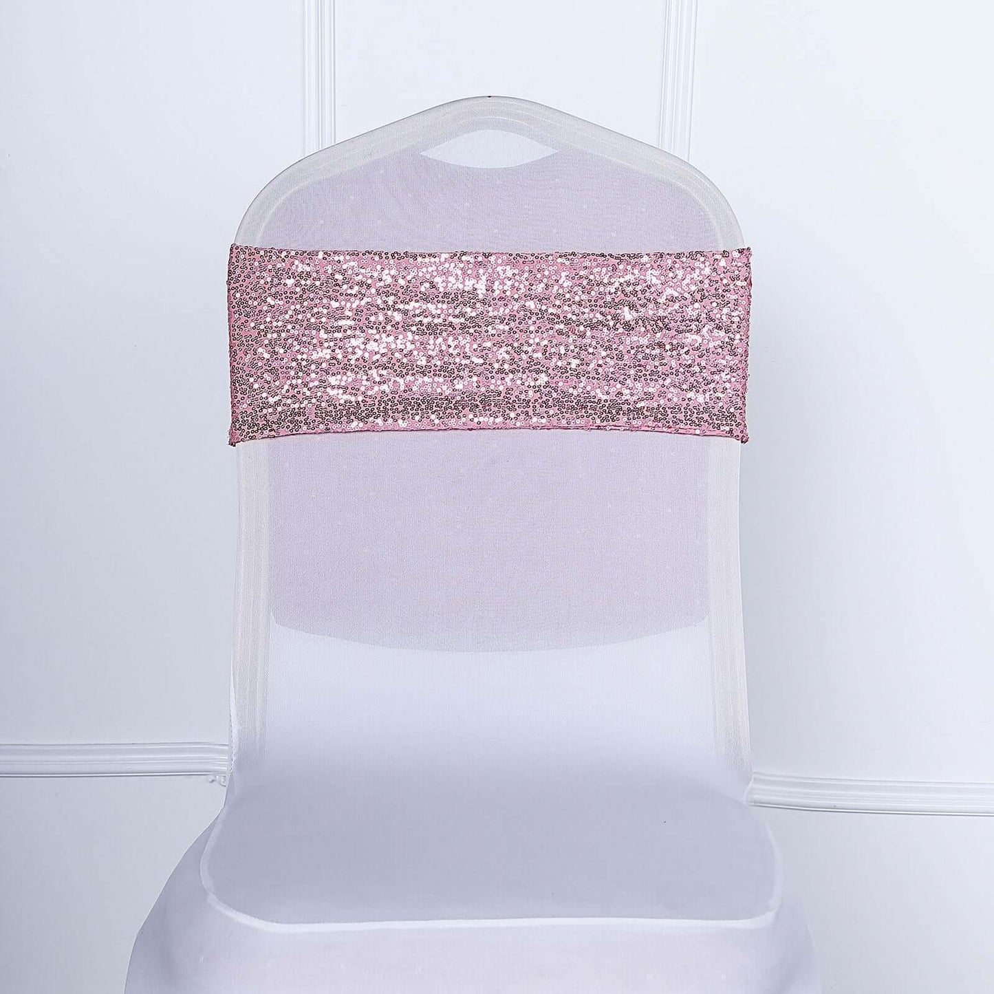 5 Pack Sequin Spandex Chair Sashes Rose Gold - Stretch Chair Bands 6"x15"
