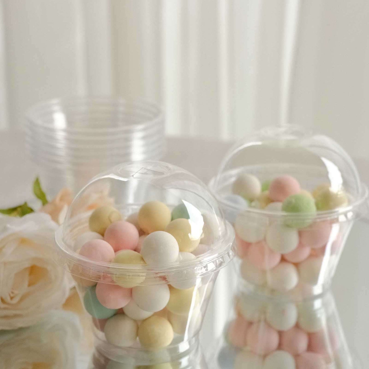 50-Pack Plastic Dessert Parfait Cups Clear Dome Lid - Perfect for Ice Cream 7oz