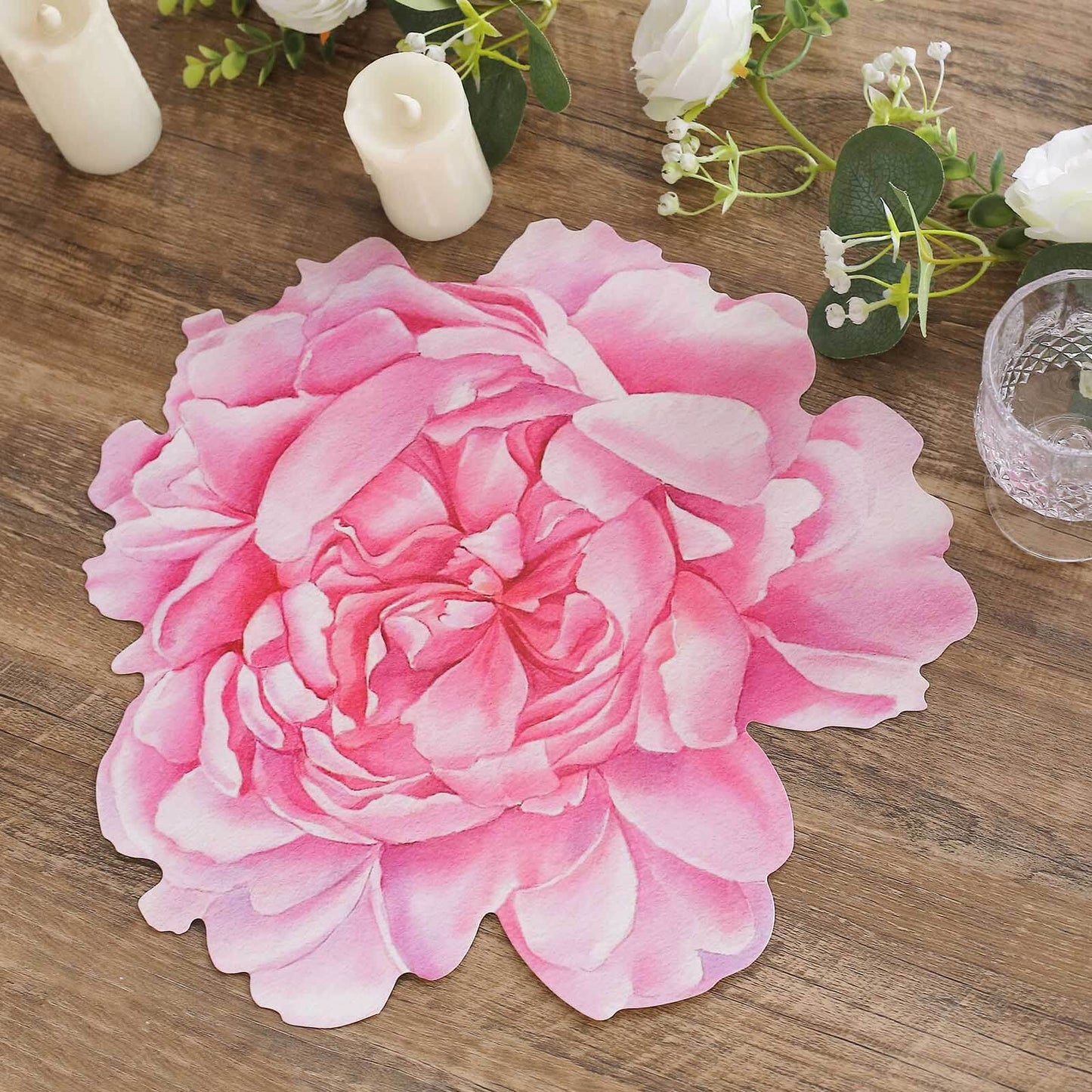 10-Pack Disposable Table Placemats with Pink Peony Flower Print - 400GSM Floral Cardboard Placemats for Dinner Parties & Gatherings 14"