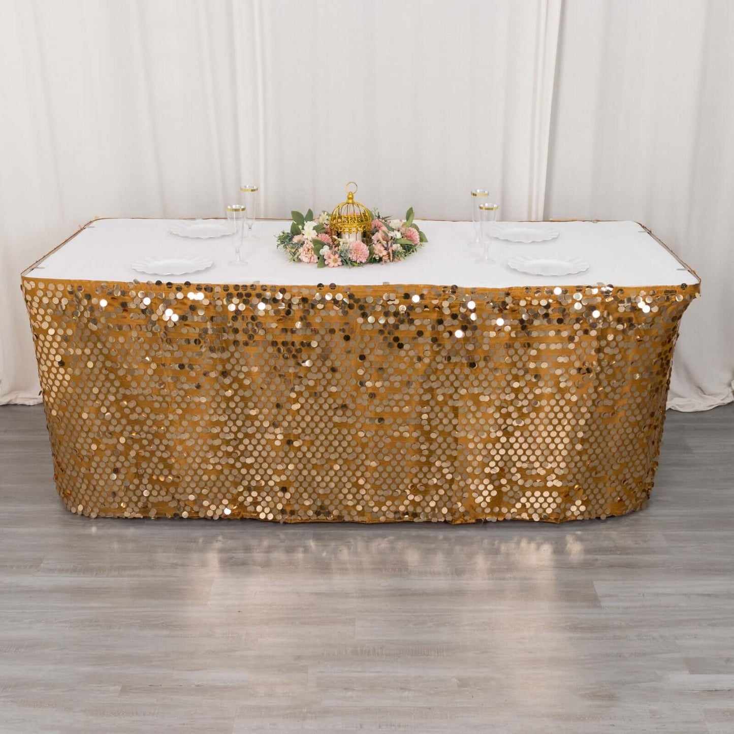 Payette Sequin 21ft Table Skirt Gold - Dual Layered Satin for Shimmering Event DÃ©cor
