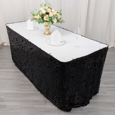 Payette Sequin 21ft Table Skirt Black - Dual Layered Satin Table Cover - Table Skirts