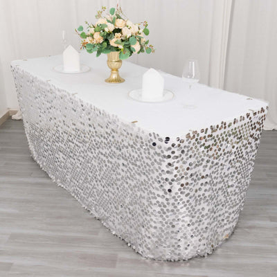 Payette Sequin 21ft Table Skirt Silver - Dual Layered Satin Table Cover - Table Skirts