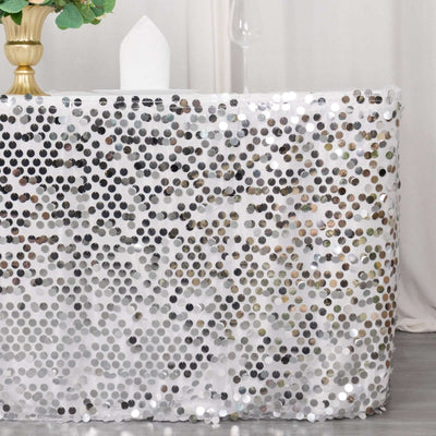 Payette Sequin 21ft Table Skirt Silver - Dual Layered Satin Table Cover - Table Skirts