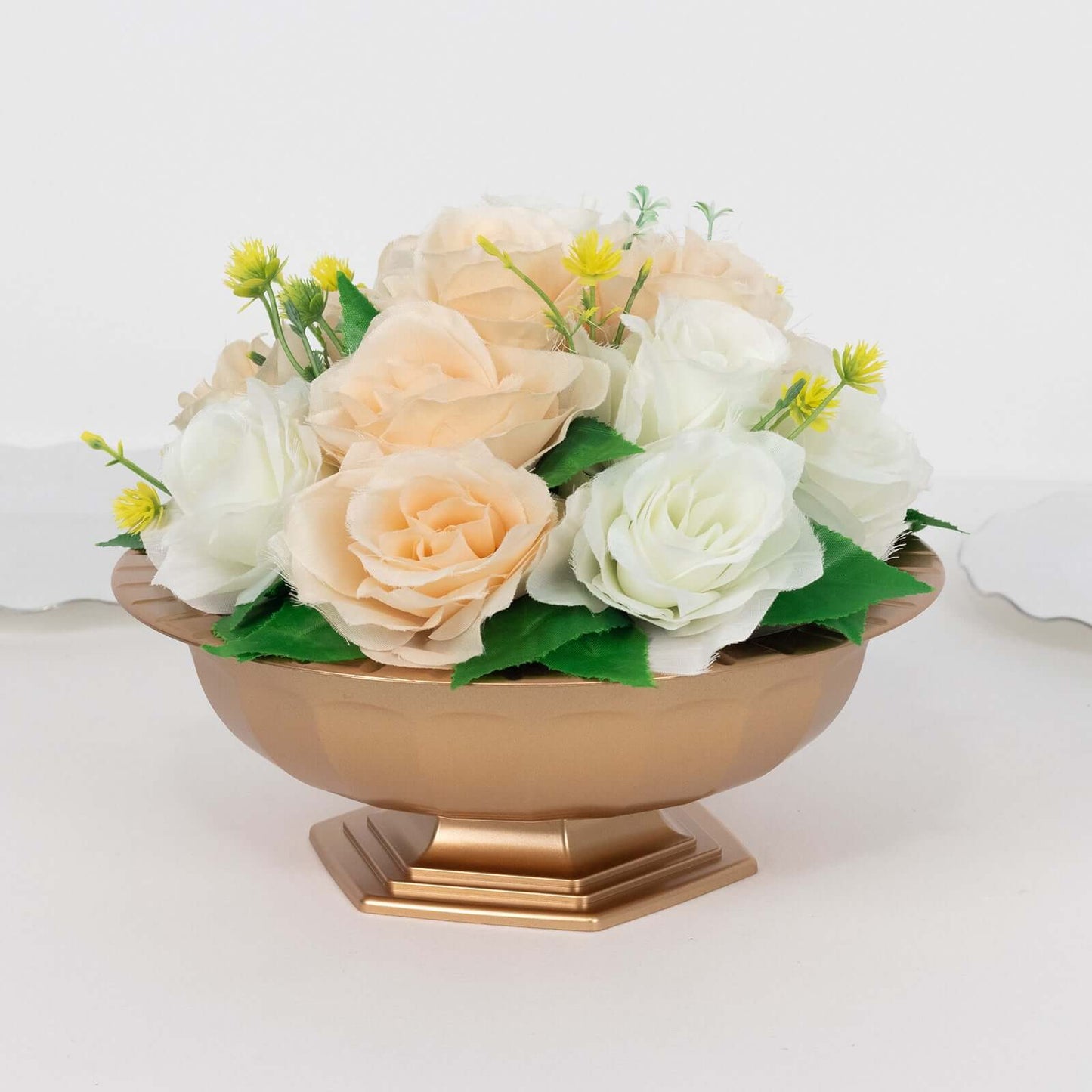 3-Pack Plastic Footed Compote Bowl Flower Vases Roman Style Gold - Round Decorative Pedestal Table Centerpieces 10"