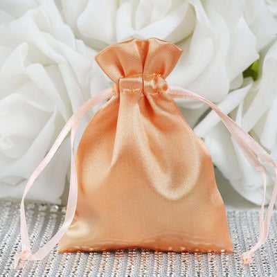 12 Pack 3"x4" Peach Satin Drawstring Pouch Wedding Party Favor Gift Bag