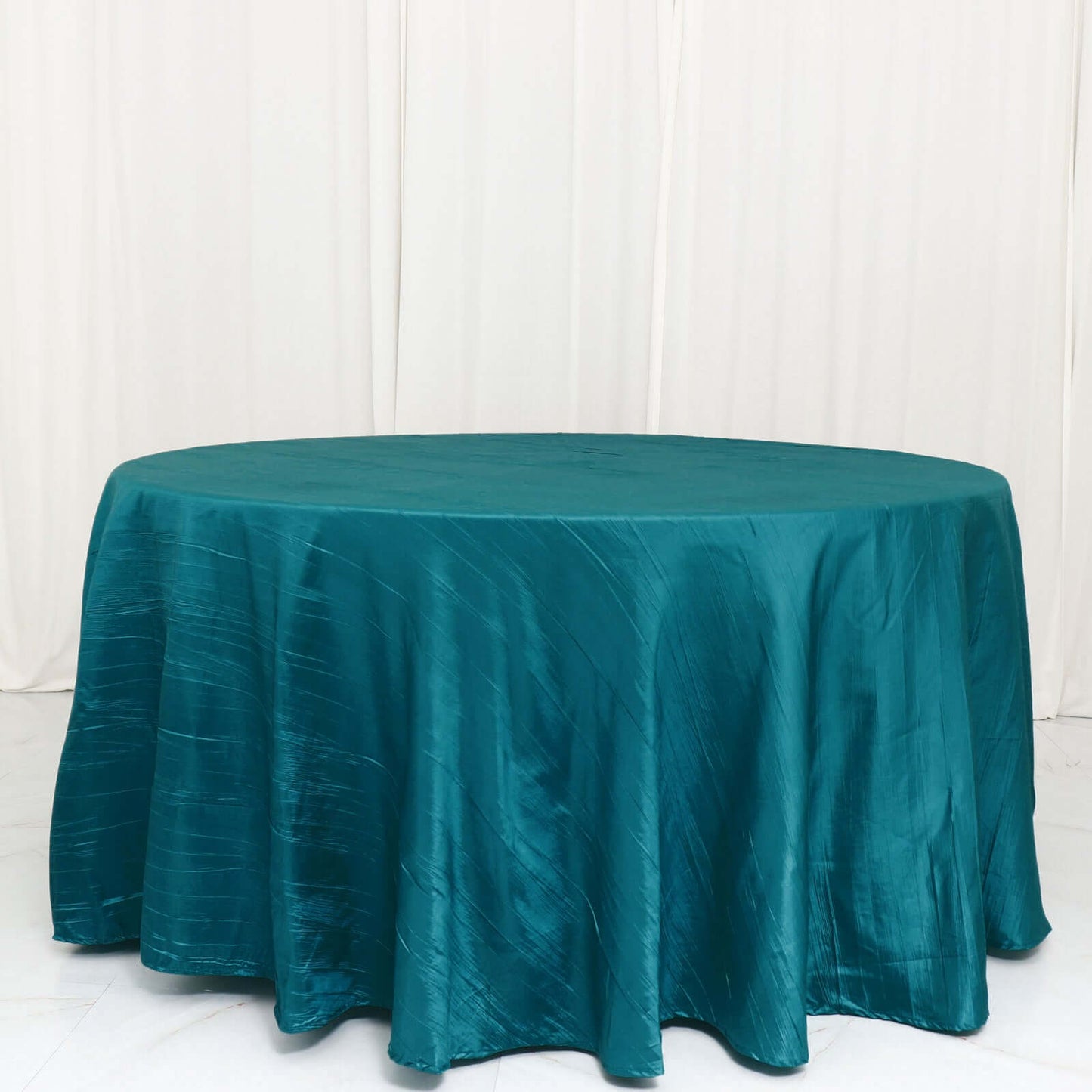 Taffeta 120" Round Tablecloth Teal - Seamless Accordion Crinkle Table Cover