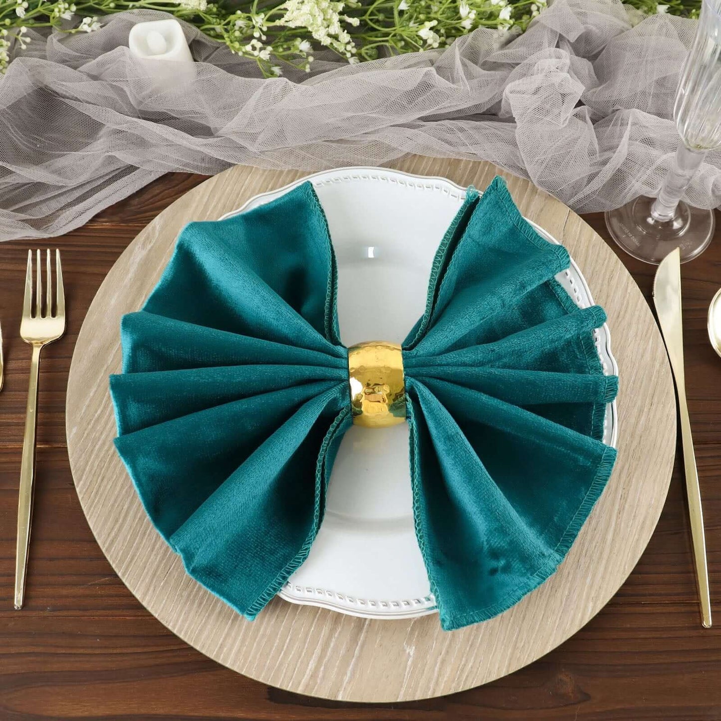 5 Pack Premium Velvet 20"x20" Napkins Peacock Teal - Soft Sheen Finish Cloth Napkins