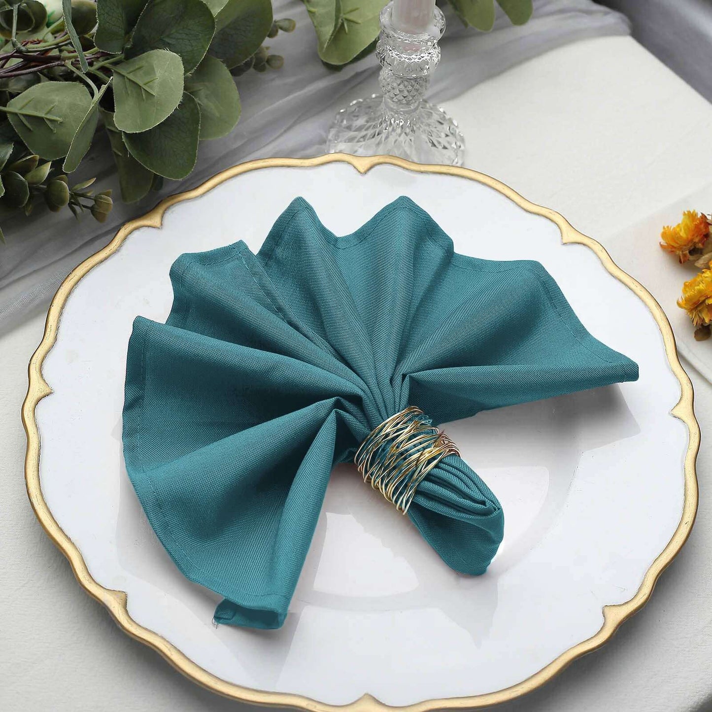 5 Pack Polyester 17"x17" Napkins Peacock Teal - Durable & Wrinkle Resistant Dinner Napkins