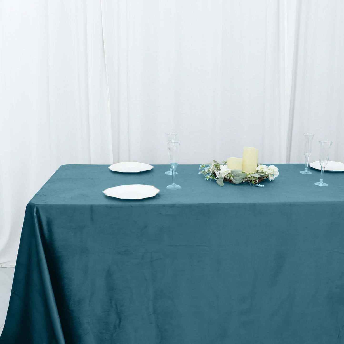 Premium Velvet 90"x132" Rectangle Tablecloth Peacock Teal - Reusable Soft & Seamless Table Cover