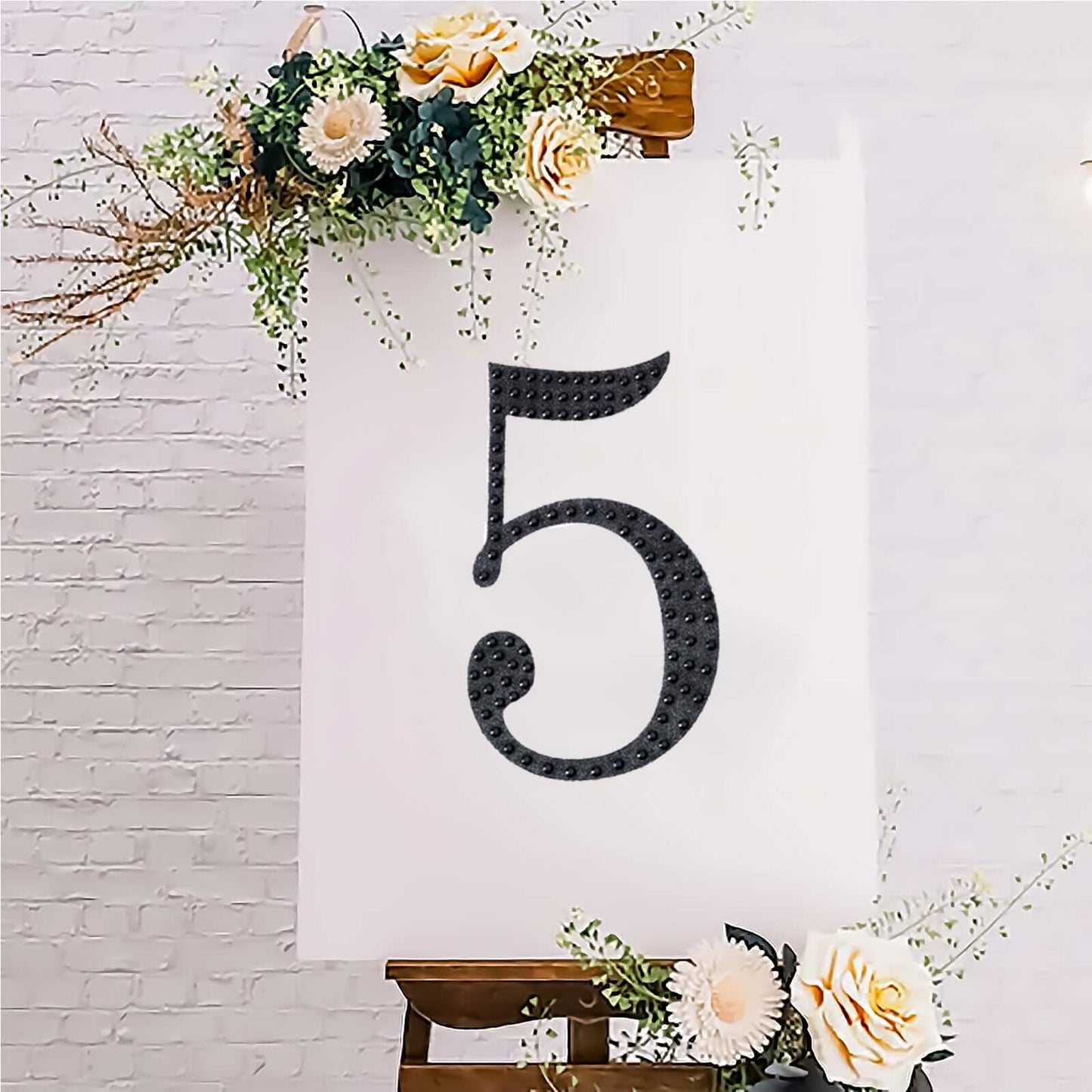 Decorative Rhinestone Number "5" Stickers, Glitter Adhesive Craft Numbers Black DIY Sparkle Embellishments 8"